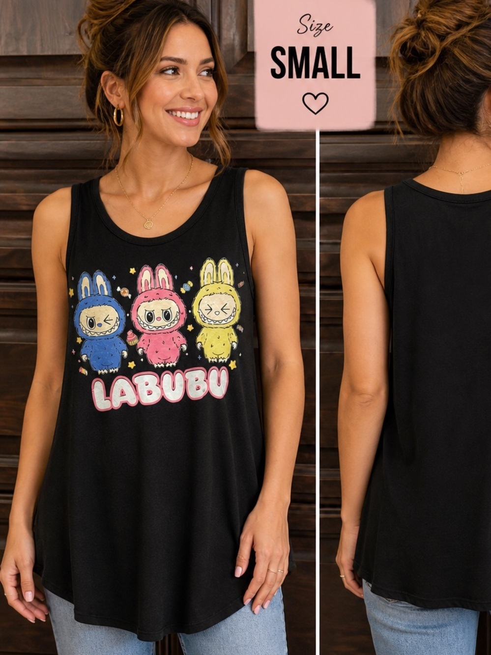 BCG Black 'LABUBU' Graphic Tank Top SMALL